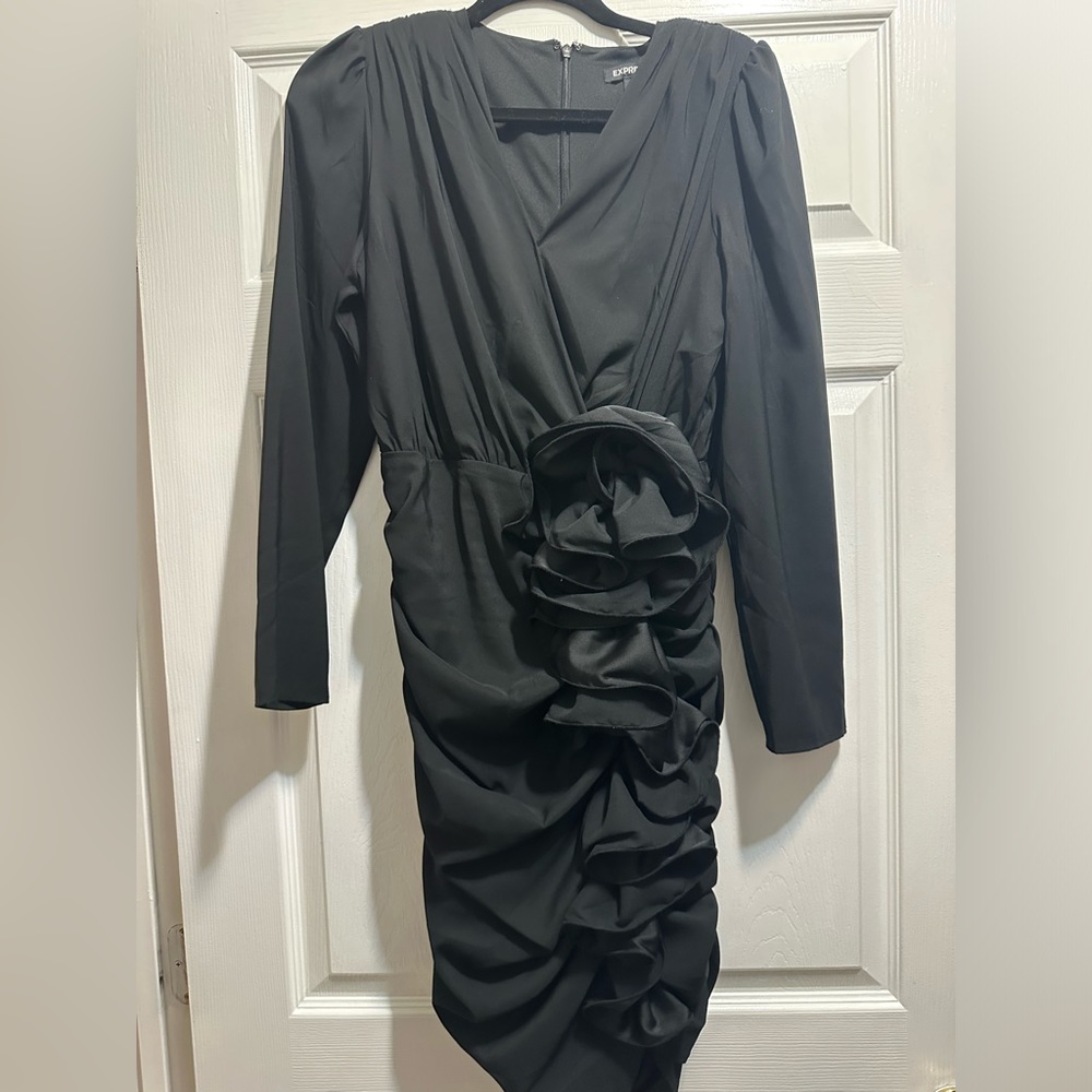 Express Black Long Sleeve Dress with Flower Details